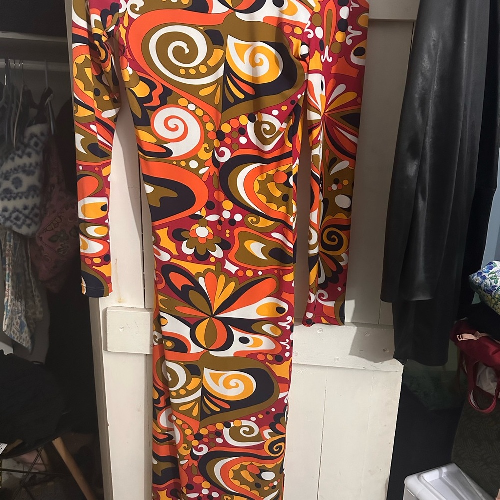 Zara Bold Orange and Red Long Sleeve Dress